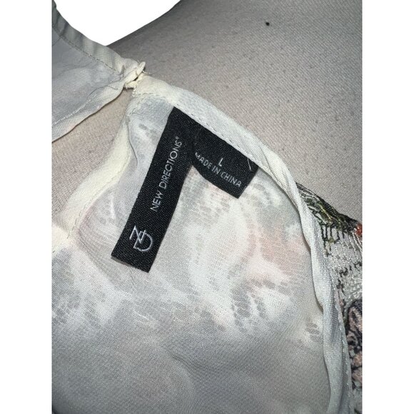 New Directions Womens Floral Embroidered Lace Sleeveless Top Ivory Multicolor Si - Picture 4 of 11